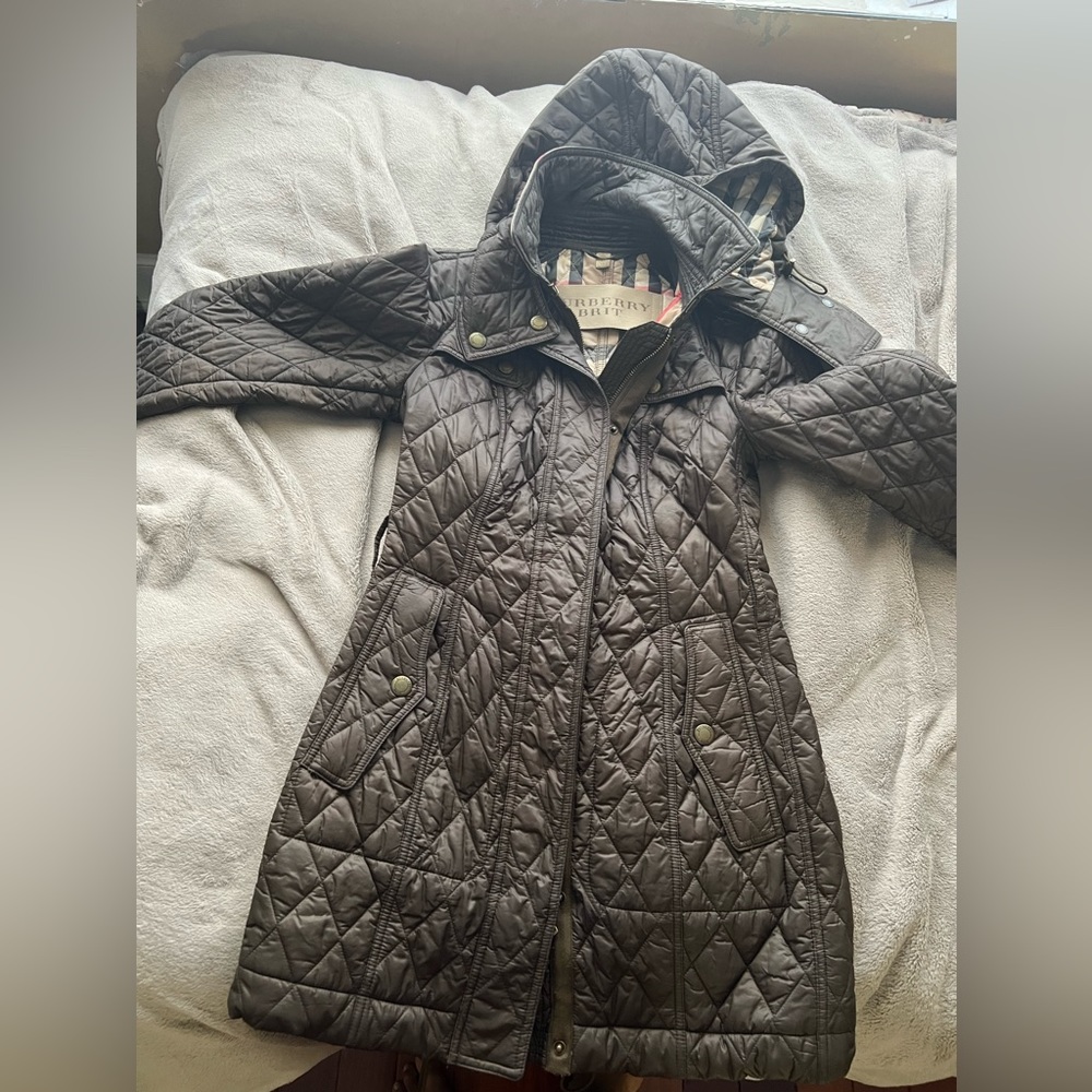 Authentic Burberry BRIT Finsbridge long Quilted hooded Coat